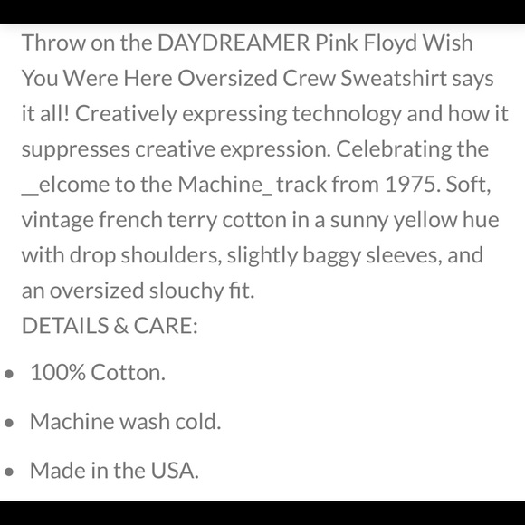 Pink Floyd Wish You Were Here Oversized Crew Sweat - Picture 6 of 6